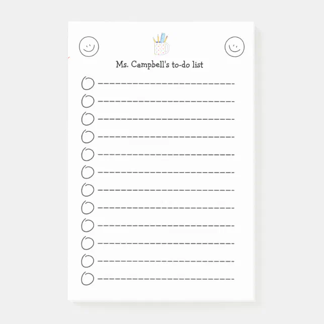 Personalized Teacher Sheet Checklist To-do List Post-it Notes