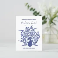 Wedding Elegant Peacock Blue and White Customised Invitation Postcard