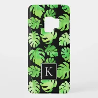 Tropical Green Watercolor Leaves Monogram Square Case-Mate Samsung Galaxy S9 Case