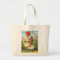 Vintage Easter Riding a Giant Baby Chick, ZSSG Large Tote Bag