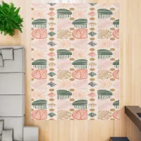 Caribbean Tribal Mudcloth: Boho Dark Green, Pink Rug