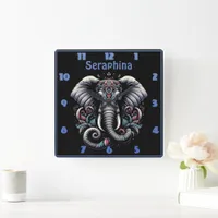 Floral ornate elephant design square wall clock