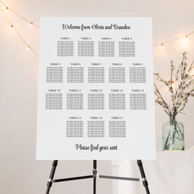 Stylish 17 Table Wedding Seating Chart Foam Board