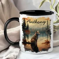 Coyote at Sunrise Lake Reflection Mug