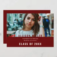 Bold Red Modern Typography Photo Graduation Party Invitation