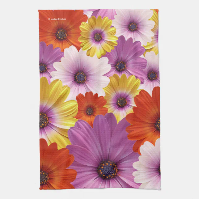 Colorful Medley of African Daisies Flowers Kitchen Towel