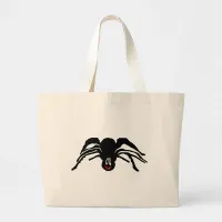 Funny Cartoon Black Spider Halloween Black Widow Large Tote Bag