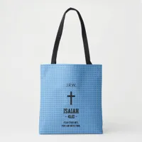 Blue Dotted Pattern Bible Chapter Verse Christian Tote Bag