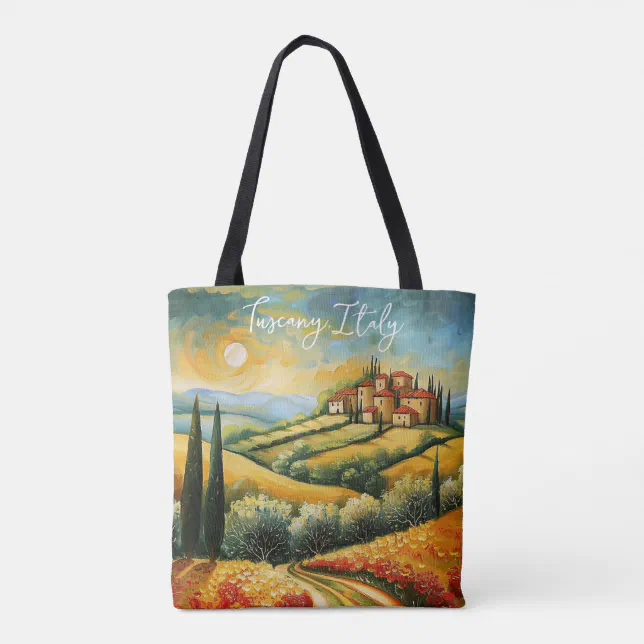 Sunset on Tuscany Valley Painting Italy Travel Tote Bag