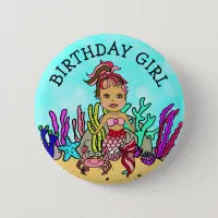 Pretty Mermaid Birthday Girl Button