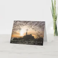 Religious Cross on the Mountain Bible Verse John Holiday Card