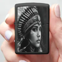 Feathered warrior girl in a mystical realm zippo lighter