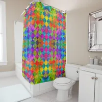 [Harlequin Tie-Dye] Diamond Fractal Checkered Shower Curtain