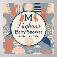 Baby on Board Nautical Baby Boy Shower  Poster