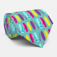 Surf Boards Kiteboarding Fun Teal Patterned Neck Tie