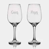 Simple "Guns & Roses" Monogram Text etched | Wine Glass