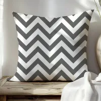 Trendy Dark Gray and White Chevron Zigzag Stripes Throw Pillow