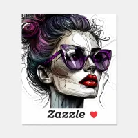 Pretty Woman in Sunglasses and Purple Lipstick Sticker