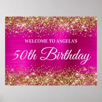 Gold Glitter Hot Pink Foil 50th Birthday Welcome Poster