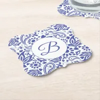 Hampton's Blue White Paisley Decorative Pattern Paper Coaster