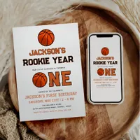 Rookie Up Basketball 1st Birthday Party Invitation