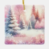 Pink Winter Wonderland Christmas Personalized Ceramic Ornament