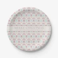 Cute Christmas Pastel Sweater Pattern Holiday Paper Plates
