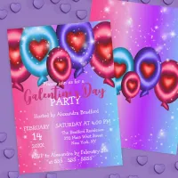 Colorful Glossy Heart Balloons Galentine's Day Invitation