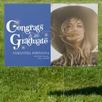 Congrats Graduate Royal Blue Graduation Photo Sign