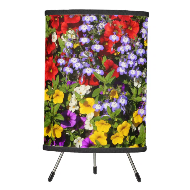 A Colorful Pastiche of Summer Annual Flowers Tripod Lamp