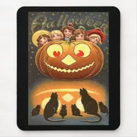 Vintage Halloween Children and Cats Mouse Pad