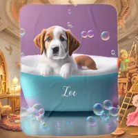 Cute puppy in a bathtub with soap bubbles baby blanket