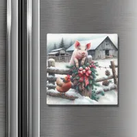 Cute Pig and Chicken Christmas Farm   Magnet