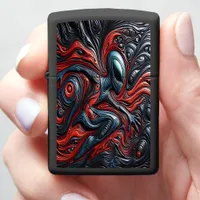 Mysterious Alien Figure in Vivid Cosmic Swirl Zippo Lighter