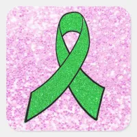 Lyme Disease Awareness Ribbon Faux Pink Glitter Square Sticker