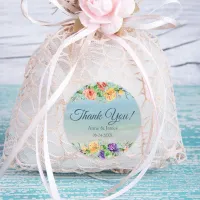 Watercolor Beach Floral Thank You Wedding Classic Round Sticker