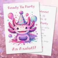 Let's Celebrate Axolotl Girl's Birthday Party Invitation