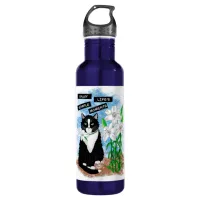 Tuxedo Cat and Lilies | Inspirational Quote Stainless Steel Water Bottle