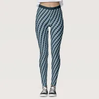 Monochrome Dark Blue Star Stripe Pattern Fitness Leggings