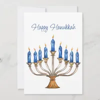 Menorah with Burning Candles Happy Hanukkah Card