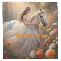 Bride & White Stallion Horse Standing in a Meadow Cloth Napkin