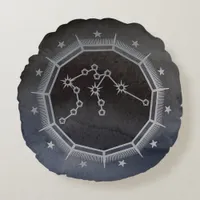 Dark Zodiac Astrology: Aquarius Black & Silver Round Pillow