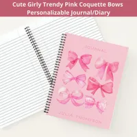 Coquette Pink Watercolor Trendy Bow Girly Journal