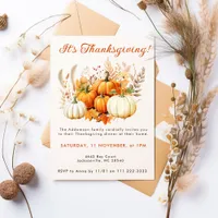 Fall Flowers White Pumpkin Thankgiving Dinner  Invitation