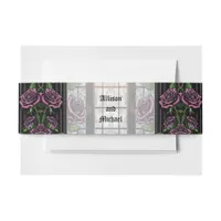 Purple roses by the window - gothic style wedding  invitation belly band