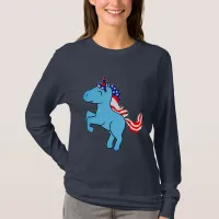 Unicorn Blue Patriotic USA Flag Mane Cartoon T-Shirt