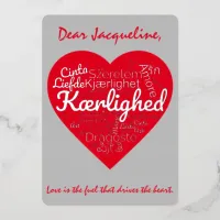 Three Dozen Ways to write LOVE in a Heart Shape Foil Holiday Card