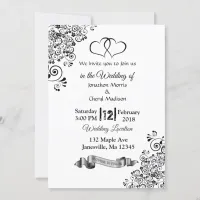 Black and White Simple Hearts Wedding Invitations
