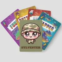 Cute Kawaii Army Camouflage Monogram on Green | Go Fish Cards