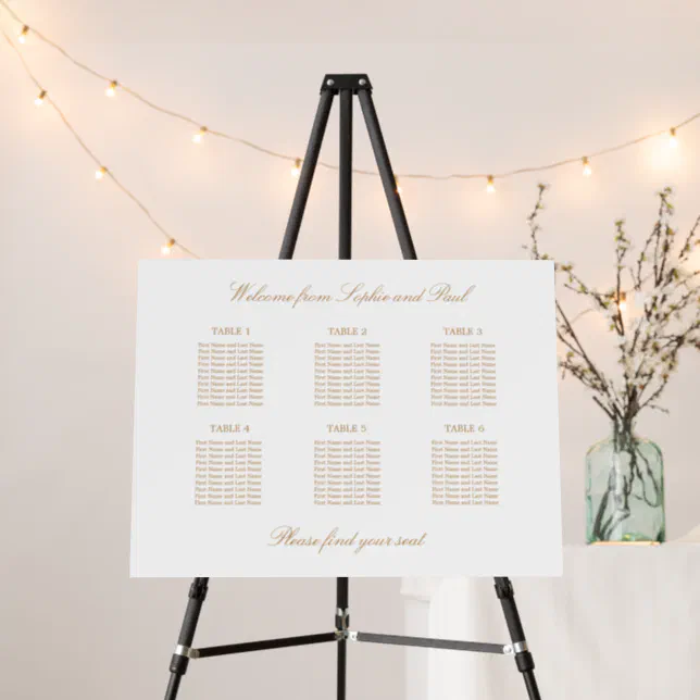 Golden Beige 6 Table Wedding Seating Chart Foam Board